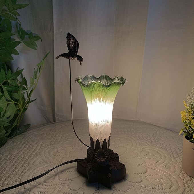 Bieye LL05 Hummingbird Flying Over Lily Flower Blown Glass Table Lamp - Image 2