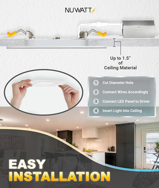 NUWATT 12 Pack 6 Inch Square Ultra-Thin LED Recessed Lighting, Selectable - Image 6