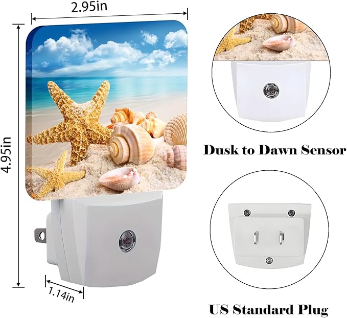 Beach Shell and Starfish Conch Night Light, Plug-in Nightlights Auto Sensor - Image 2