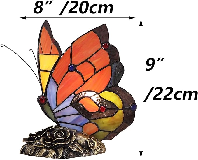 Bieye L10038 Butterfly Tiffany Style Stained Glass Accent Table Lamp Night Light - Image 5