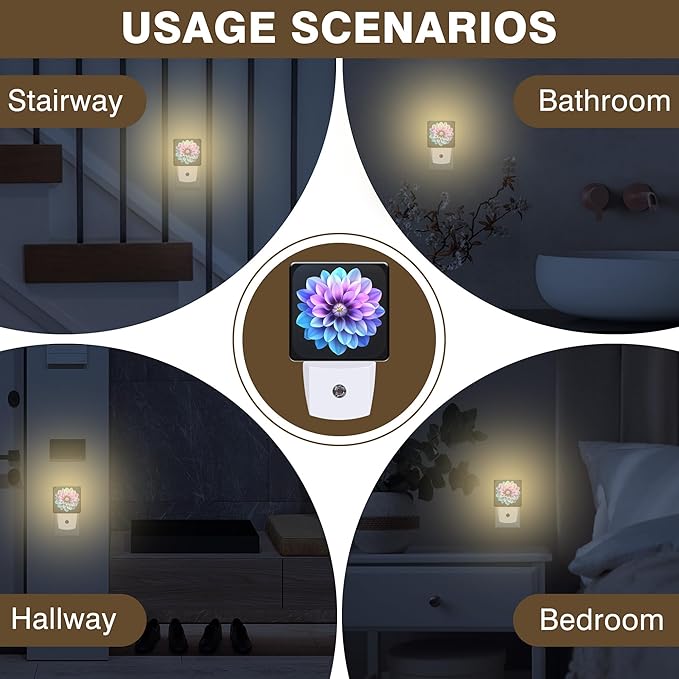 Night Light Purple and Blue Dahlia Flower Night Lights Plug into Wall Smart - Image 6