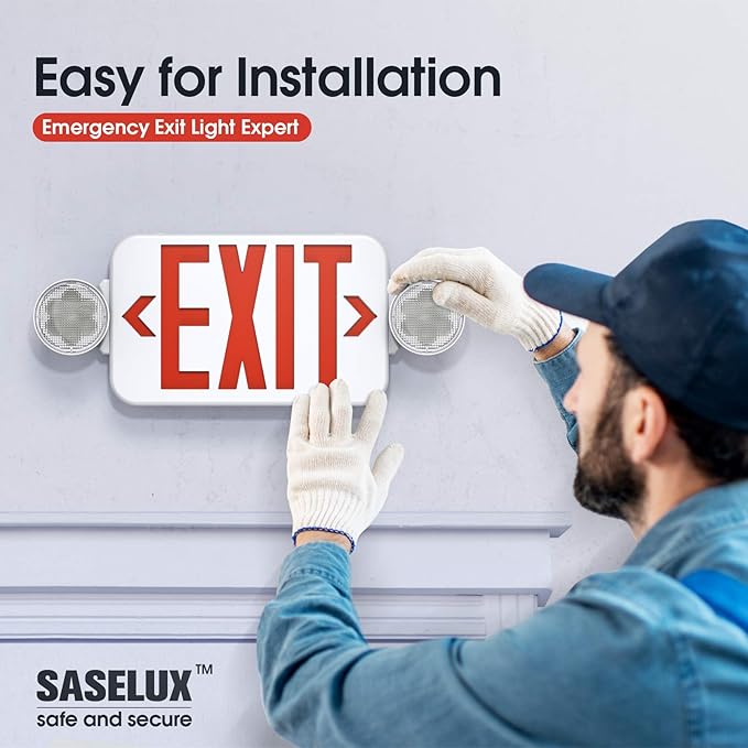Red Led Exit Sign Emergency Light Combo Adjustable Two Head, Double Sided and - Image 2