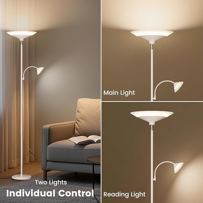 Upgraded 2-Light Torchiere Floor Lamp - 34W Color Changing Standing Lamp - Image 4