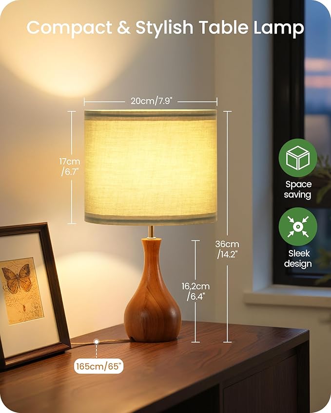 Small Table Lamp, 14.2" Cute Little Desk Lamp, Wood Bedside Lamp - Image 5
