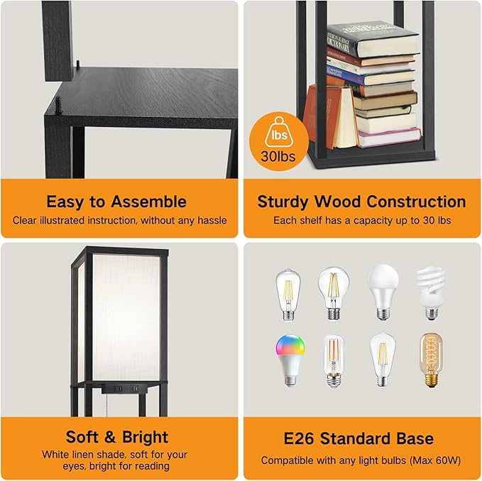 OUTON Floor Lamp with Shelves, LED Dimmable Floor Lamp with Remote & App Control - Image 8