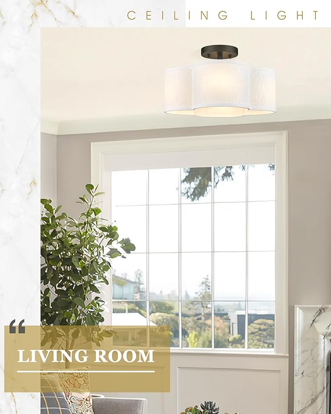 Black Semi Flush Mount Ceiling Light, Close to Ceiling Light Fixtures - Image 5