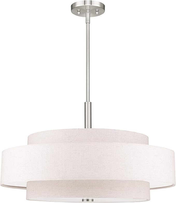Livex Lighting Fabric Shade 52138-91 Meridian 5 Light Brushed Nickel Pendant - Image 2