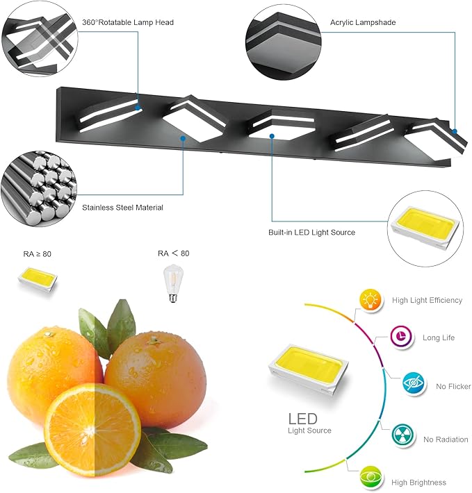 SineRise LED Modern Bathroom Vanity Light Fixtures, Matte Black Modern Acrylic - Image 2