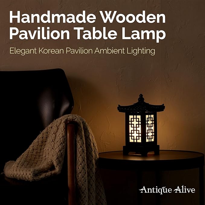 Traditional Korean Wood Lamp | Handmade Asian Oriental Table Lantern | Bedside - Image 2