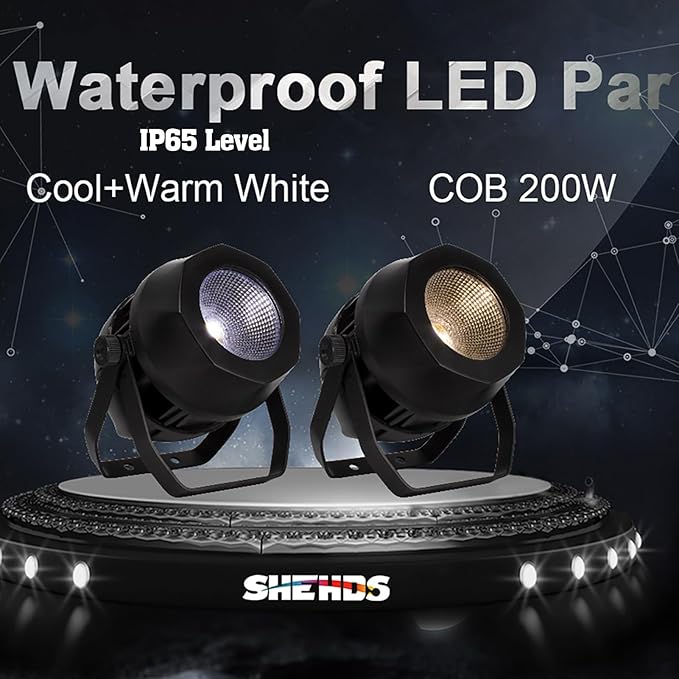SHEHDS 200W Par Lights COB Uplights, IP65 Waterproof, Cool White + Warm White - Image 2