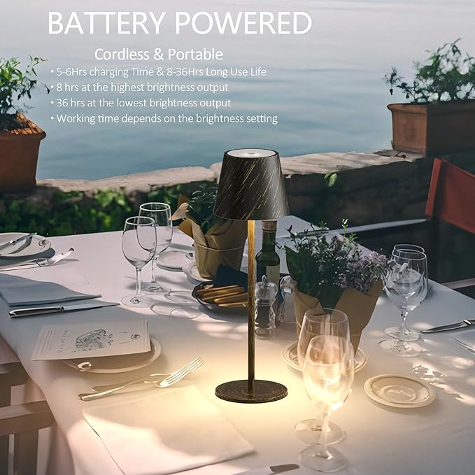 2-Pack Copper Cordless Table Lamp, Rechargeable LED Desk Lamp, 5000mAh Battery - Image 4