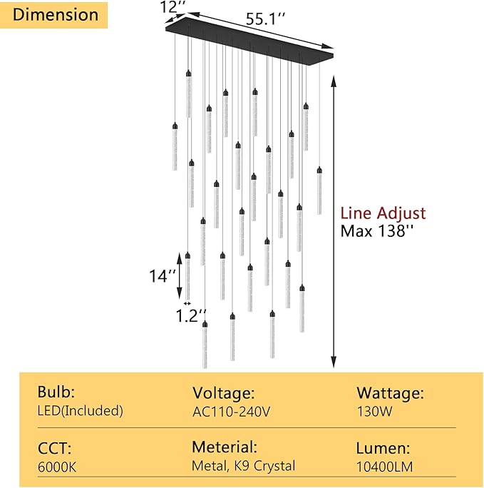 Rectangular Chandeliers 26-Lights Long Light - Image 2