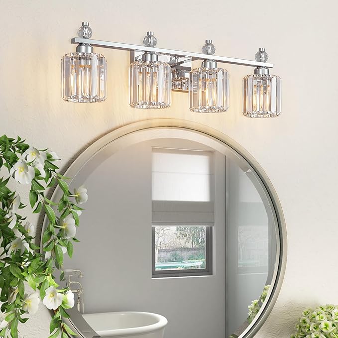 Bathroom Vanity Lights 4-Light Chrome Modern Crystal Vanity Light Fixtures Over - Image 6