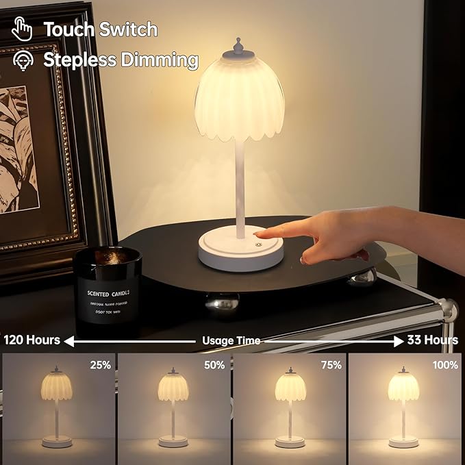 Tulip Table Lamp with 5200mAh Battery & Touch Control, Cordless Small Table - Image 4