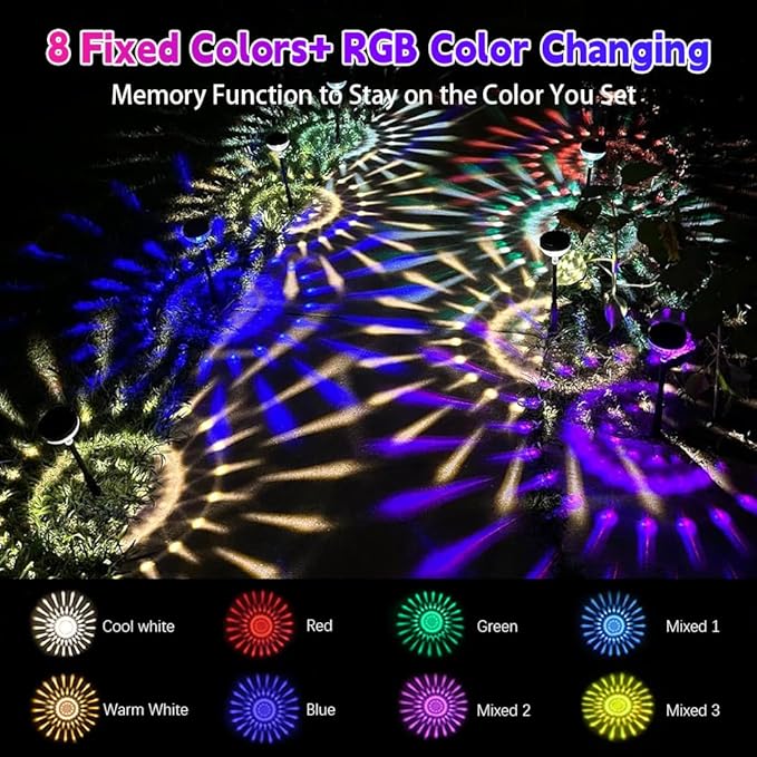 Solar Pathway Lights Outdoor, Color Changing+8 Fixed Color Solar Lights Outdoor - Image 4