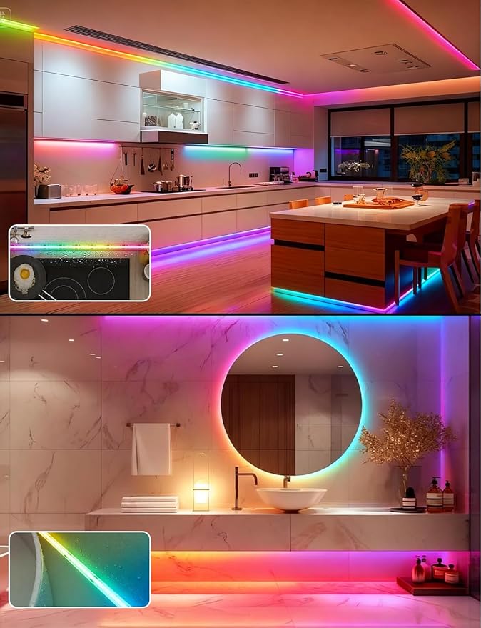 COB LED Strip Lights, RGB Smart IC, IP67 Waterproof, Dimmable 20FT/6M, Color - Image 2