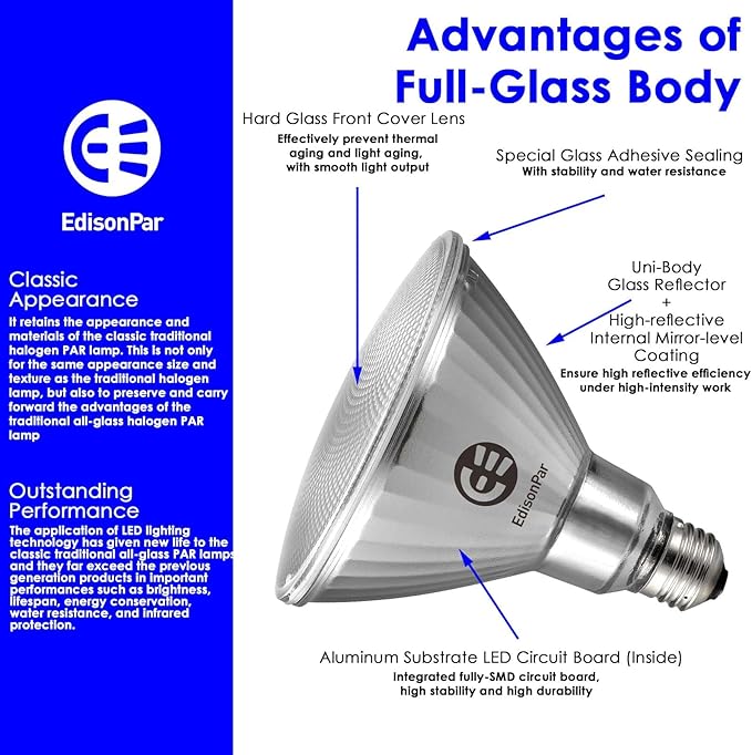 Full-Glass PAR38 LED Flood Light Bulbs Outdoor/Indoor Equivalent 300 Watt - Image 3