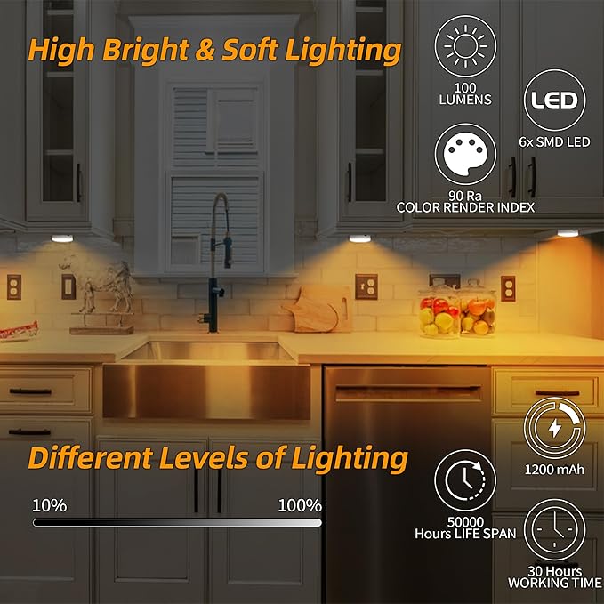 Puck Lights with Remote Control, Under Cabinet Lighting with Magnetic and - Image 2