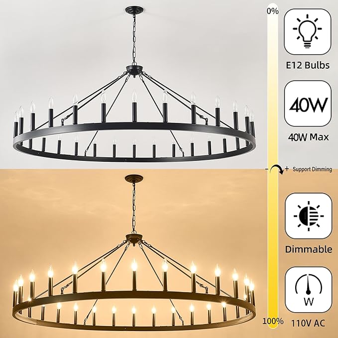 Large black wagon wheel chandelier 64 inch, 30-Light Farmhouse wagon Wheel - Image 4