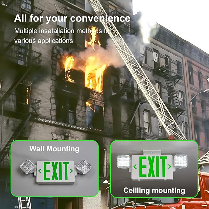 CM MZY Green Exit Sign with Emergency Light, Two Adjustable Square Head - Image 4