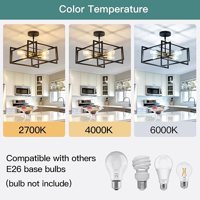 ZGLAOJT 4-Lights Close to Ceiling Light Black and Gold Light Fixture Industrial - Image 4