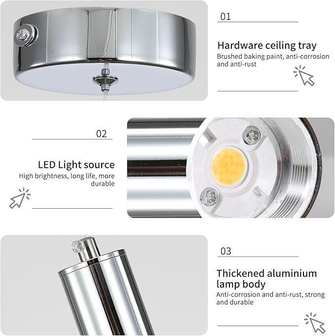 3 Pack Modern LED Pendant Light, Chrome Bubble Hanging Ceiling Lamp Fixture - Image 4