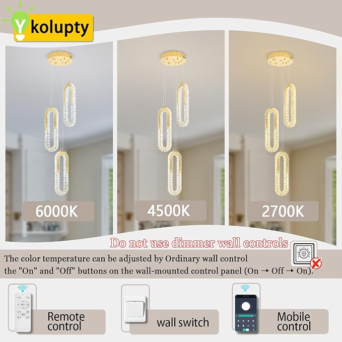 Modern Pendant Light for Kitchen Island Crystal Ring Chandelier Gold LED - Image 2