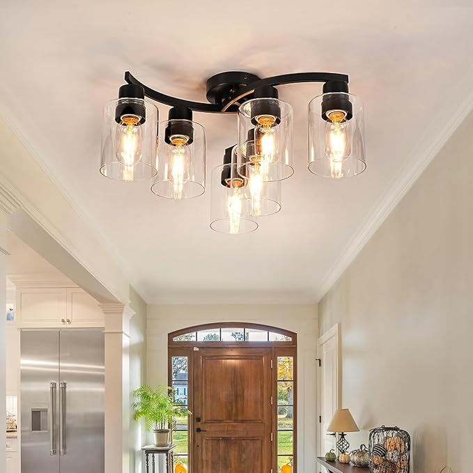 WILON 20'' 6-Light Large Black Semi Flush Mount Ceiling Light Fixture - Image 3