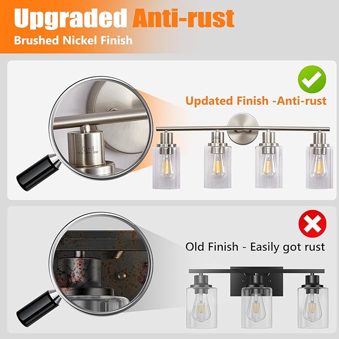 DLLT 4-Light Bathroom Light Fixtures: Nickel Modern Vanity Lights - Image 4