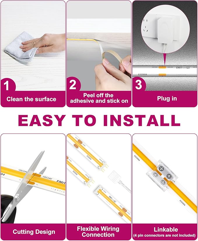 EMITEVER Under Cabinet Lighting kit, UL Listed Dimmable Led Lights Strip - Image 6