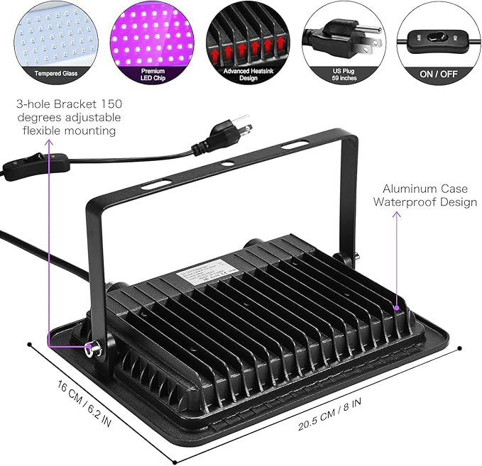 3 Pack 100W LED Black Light, IP66 Waterproof Neon Glow - Image 6