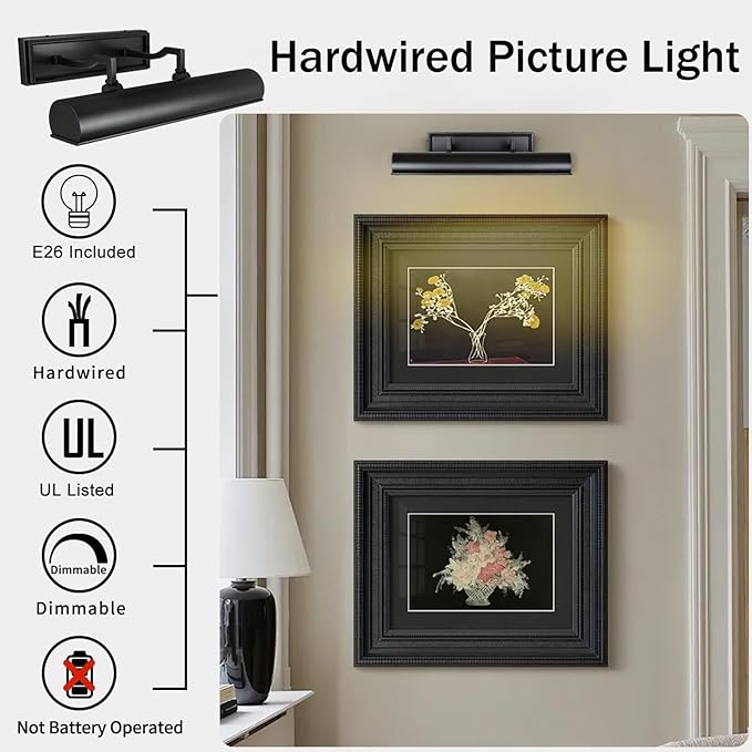 Picture Light for Wall 18" Black Picture Lights Hardwired 3-Light Bronze - Image 4