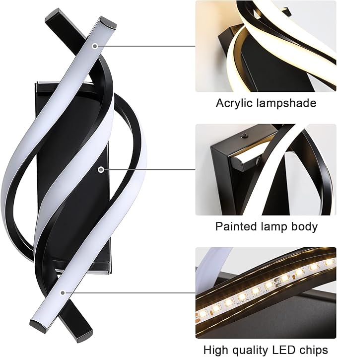 DELIPOP Wall Sconces, Spiral Modern LED Wall Sconce Lighting, 21W 3000K Warm - Image 6