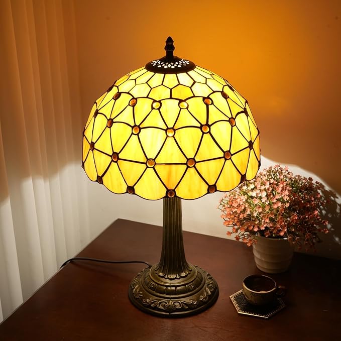Tiffany Lamp Vintage Bead Orange Table Lamps Bedside - Image 8