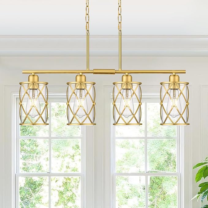 4-Light Kitchen Island Lighting, Modern Brushed Gold Dining Room Light Fixtures by Osimir