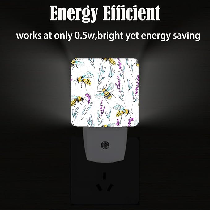 Bees and Lavender Flowers Night Light, Plug-in Night Lights - Image 4