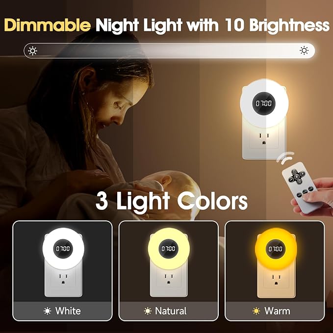 One Fire 【2 Pack】 Bathroom Clock, 10 Levels Dimmable+3 Light Colors+Remote - Image 3