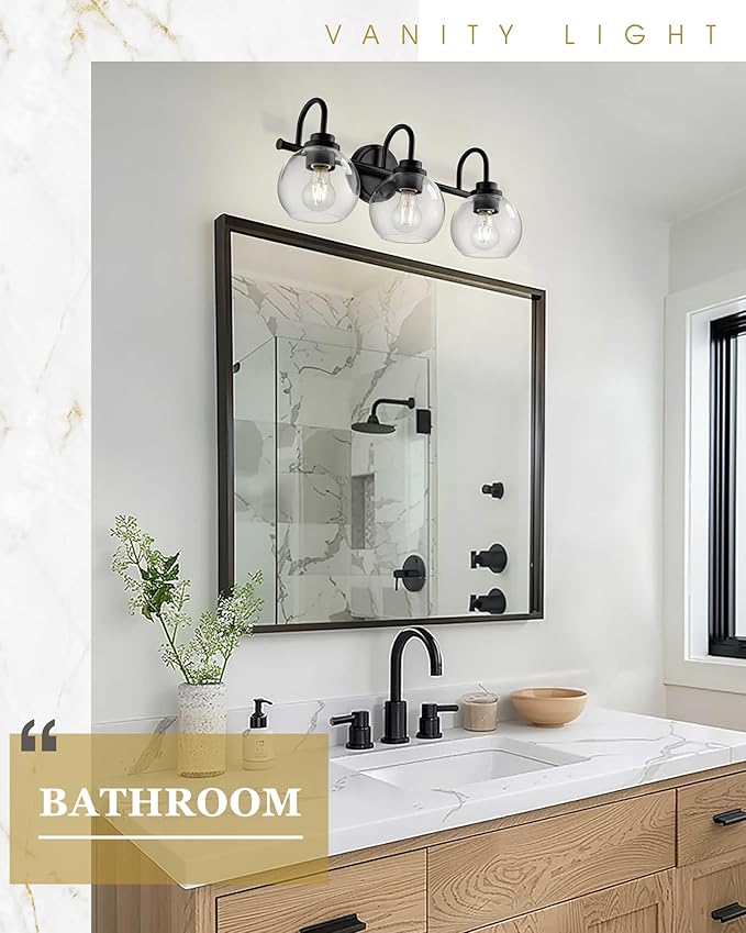 Bathroom Light Fixtures, 3-Light Matte Black Vanity Lights - Image 4