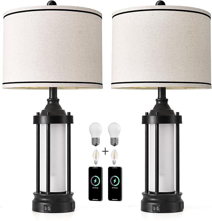 25'' Table Lamps for Bedroom Living Room Lamps Set of 2 Farmhouse Nightstand - Image 9
