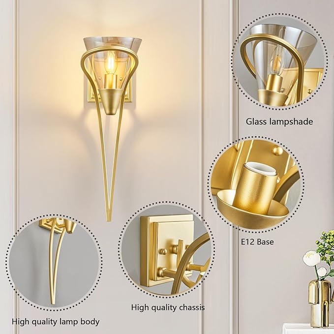Modern Gold Wall Sconce E12 Torch Decorative Wall Lights Industrial Wall Lights - Image 6