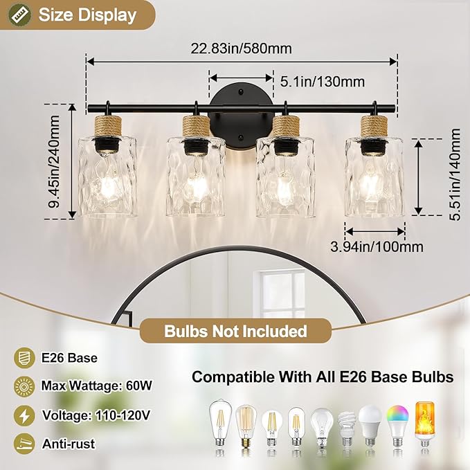 2025 Upgrade Bathroom Light Fixtures, 4-Light Coastal Vanity Lights - Image 7