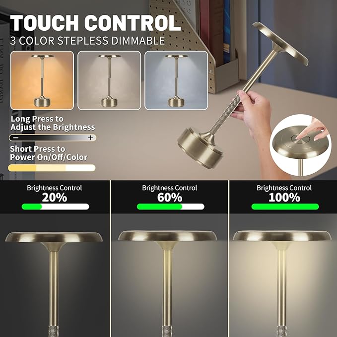 5200mAh Rechargeable Cordless LED Table Lamps Touch Sensor Light, 3-Levels - Image 6