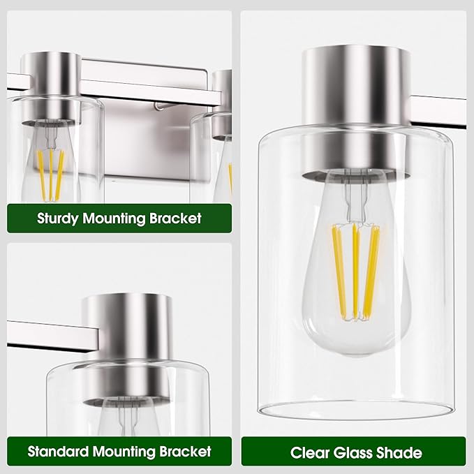 4-Light Modern Vanity Light Fixtures Over Mirror, Brushed Nickel Bathroom Light - Image 3