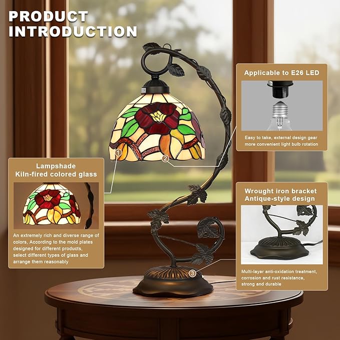 Stained Glass Lamp, Vintage Table Lamp, Living Room, Study（Crabapple Blossom） - Image 6