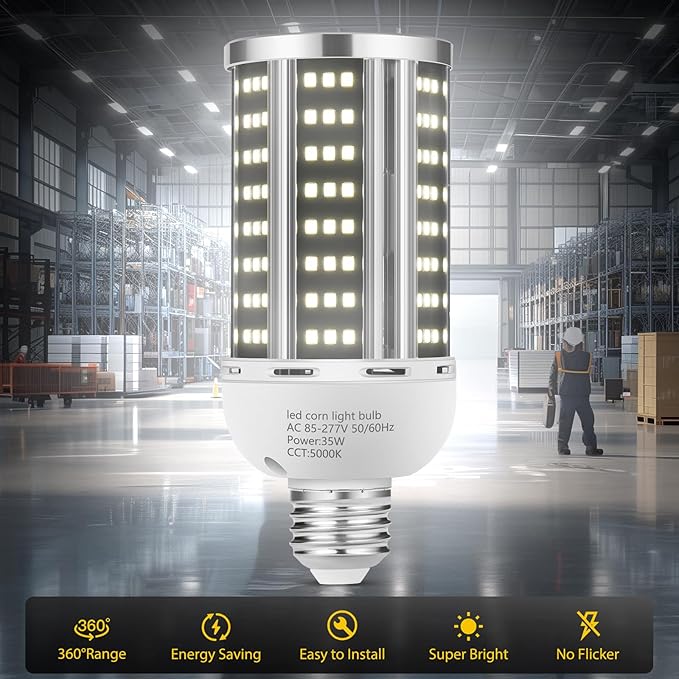 35W 6 pack LED Corn Light Bulb, Commercial Grade Daylight 5000K E26/E39 5000LM - Image 2