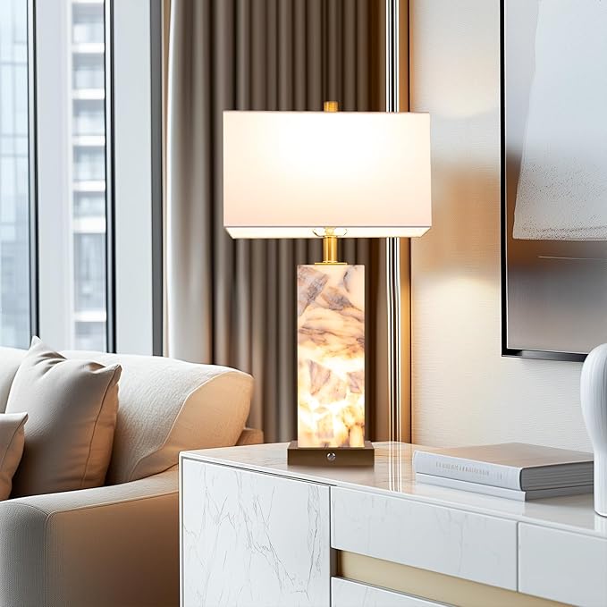 25.6" Alabaster Lamp, Marble Lamp Nightstand Lamps Set of 2, Table Lamps - Image 8