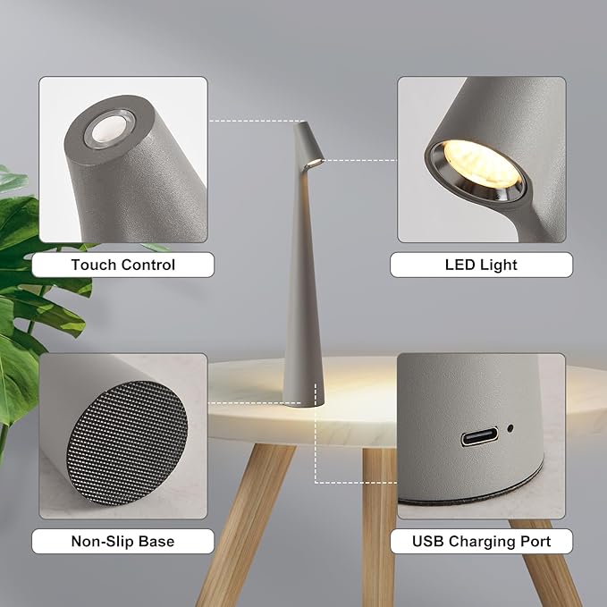 Cordless Small Table Lamps Set of 2, 3 Levels Brightness Portable Desk Lamp - Image 7