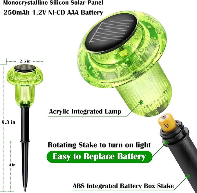 St Patricks Day Solar Lights Outdoor 8 Pack Green LED Waterproof Mushroom - Image 2