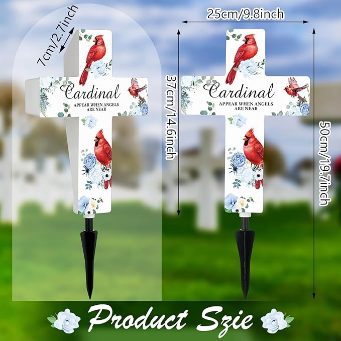 Yousoontic Cardinal Grave Solar Cross Lights Outdoor Memorial Garden Stake - Image 2