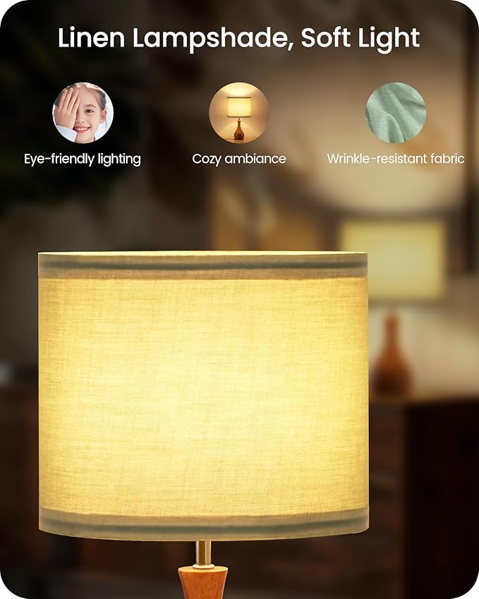 Small Table Lamp, 14.2" Cute Little Desk Lamp, Wood Bedside Lamp - Image 3